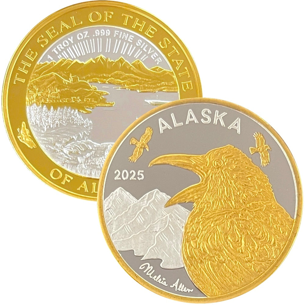 2025 State of Alaska Raven Medallion Double Sided Gold Relief