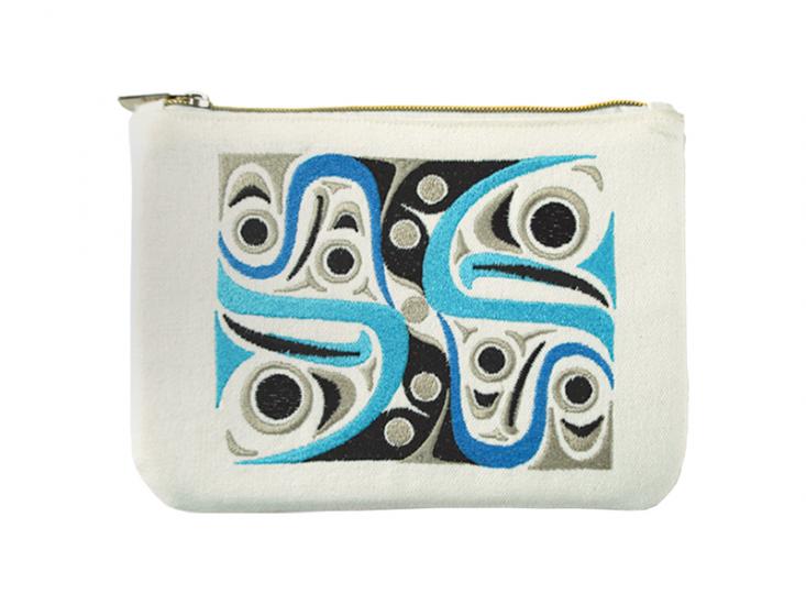 Salmon Embroidered Pouch (Blue)