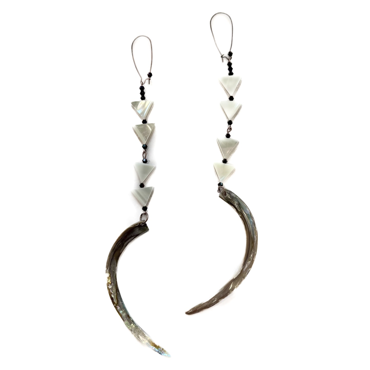 Kajiste Auntie Earrings Abalone Tusk with 4-tier Mother of Pearl Triangles