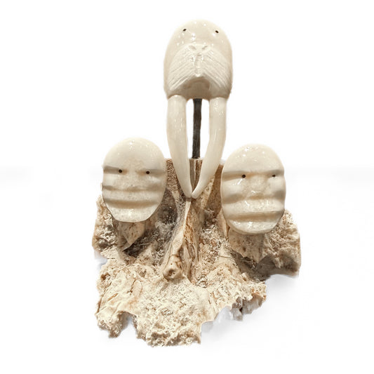 Mark Seeganna Sculpture Ivory Walrus with Two Human Faces