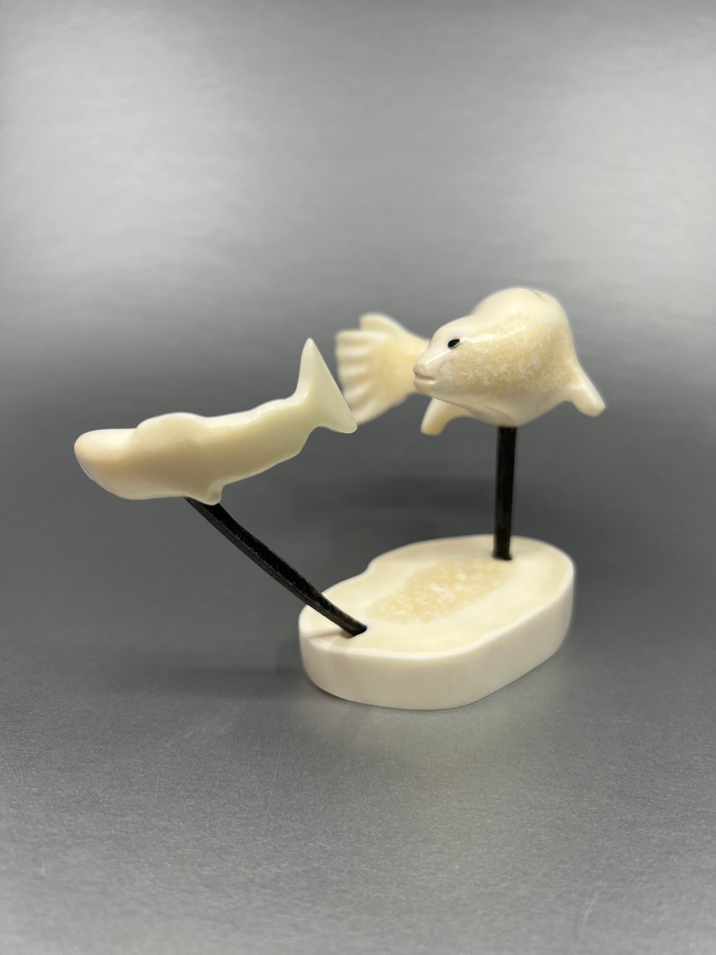 Ivory Carving- K. Wilson; Seal Chasing Fish, Ivory, Baleen