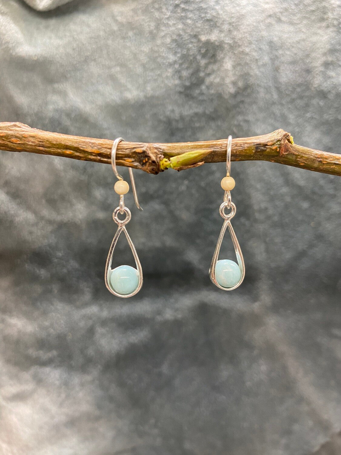 Mammoth Ivory & Larimar Cupped Earrings