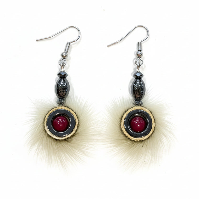 Hematite Seal Fur Dangle Earrings