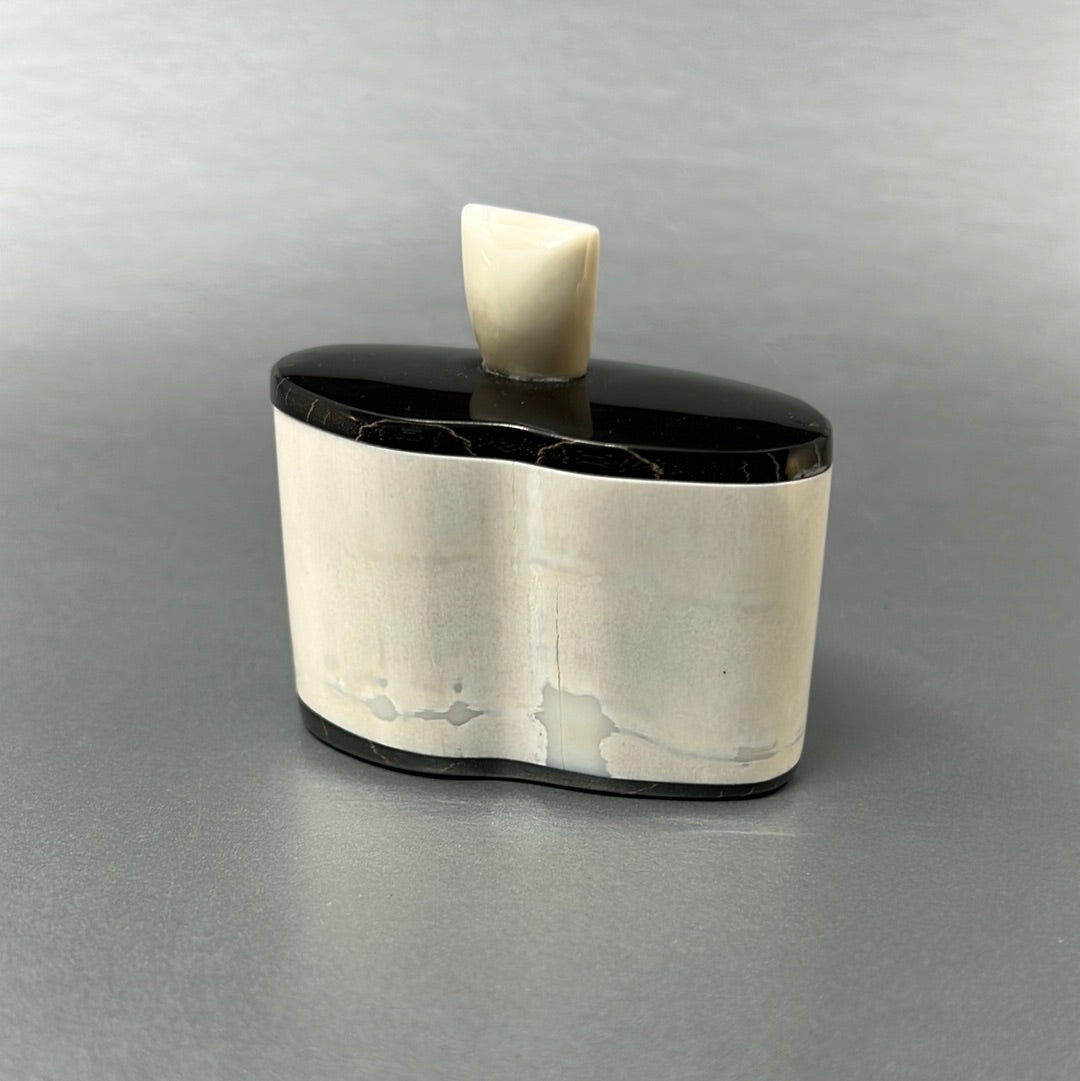 Hand-Carved Alaska Native Ivory Tusk Box with Baleen Base by Inupiaq Artist Lenwood Saccheus