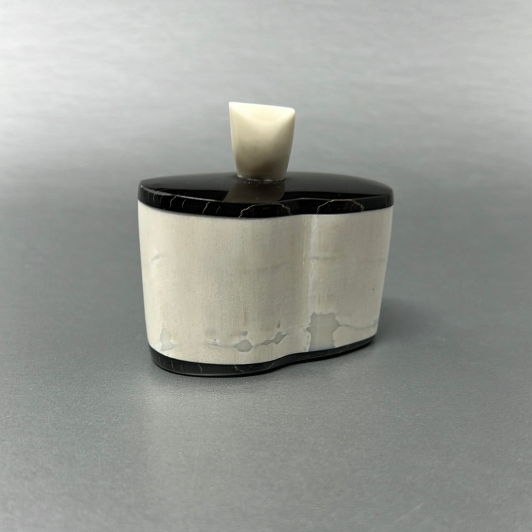 Hand-Carved Alaska Native Ivory Tusk Box with Baleen Base by Inupiaq Artist Lenwood Saccheus