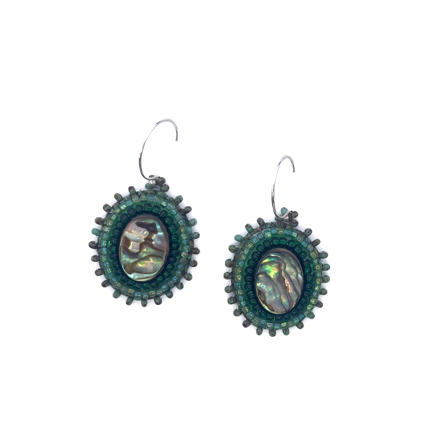 Kajiste Creations Earrings Beaded Abalone Oval - Green