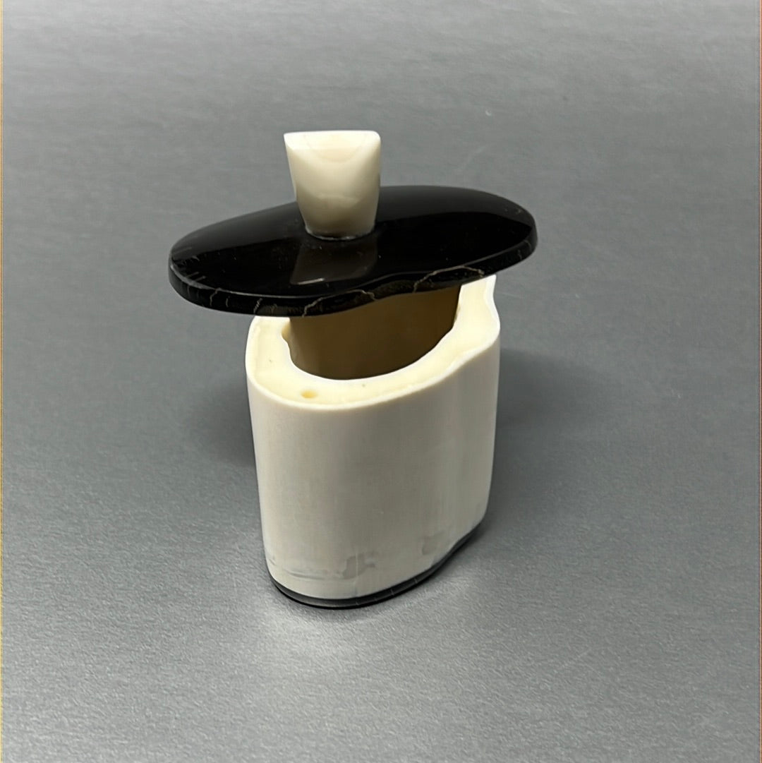 Hand-Carved Alaska Native Ivory Tusk Box with Baleen Base by Inupiaq Artist Lenwood Saccheus
