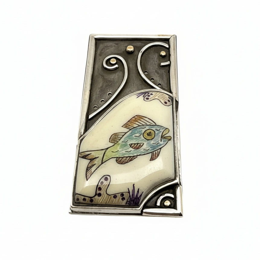 Dawn Wallace Dual Pin Pendant Fish Scrimshaw