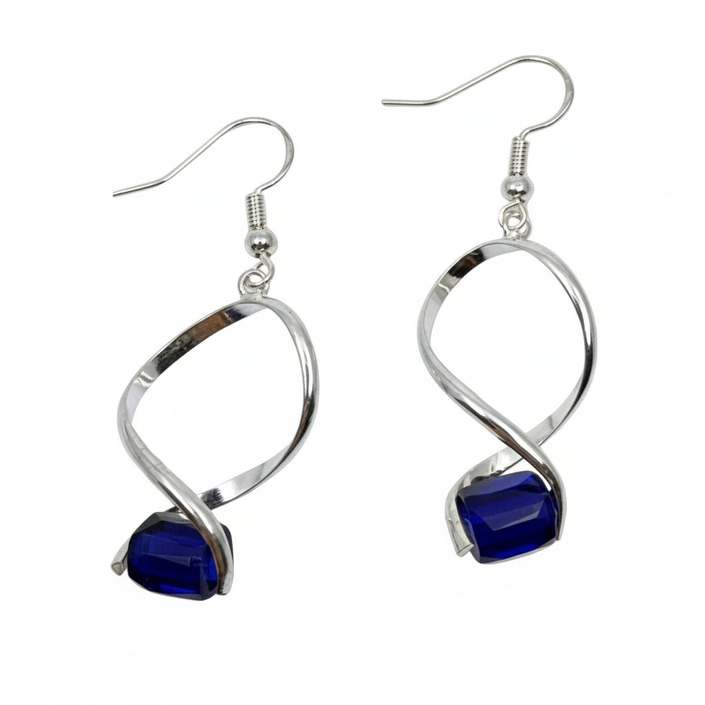 Carrie Dodson Earrings - Mini Glass Royal Blue Trade Bead Spiral Twist