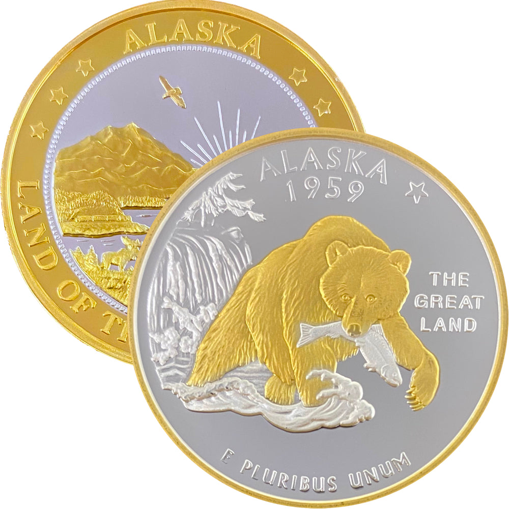 Alaska Quarter Replica Medallion 1 oz Gold Relief Double Sided