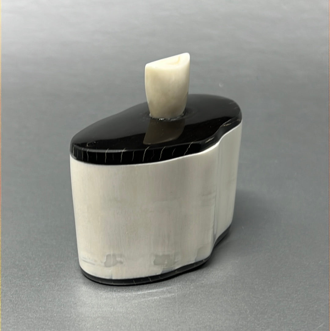 Hand-Carved Alaska Native Ivory Tusk Box with Baleen Base by Inupiaq Artist Lenwood Saccheus