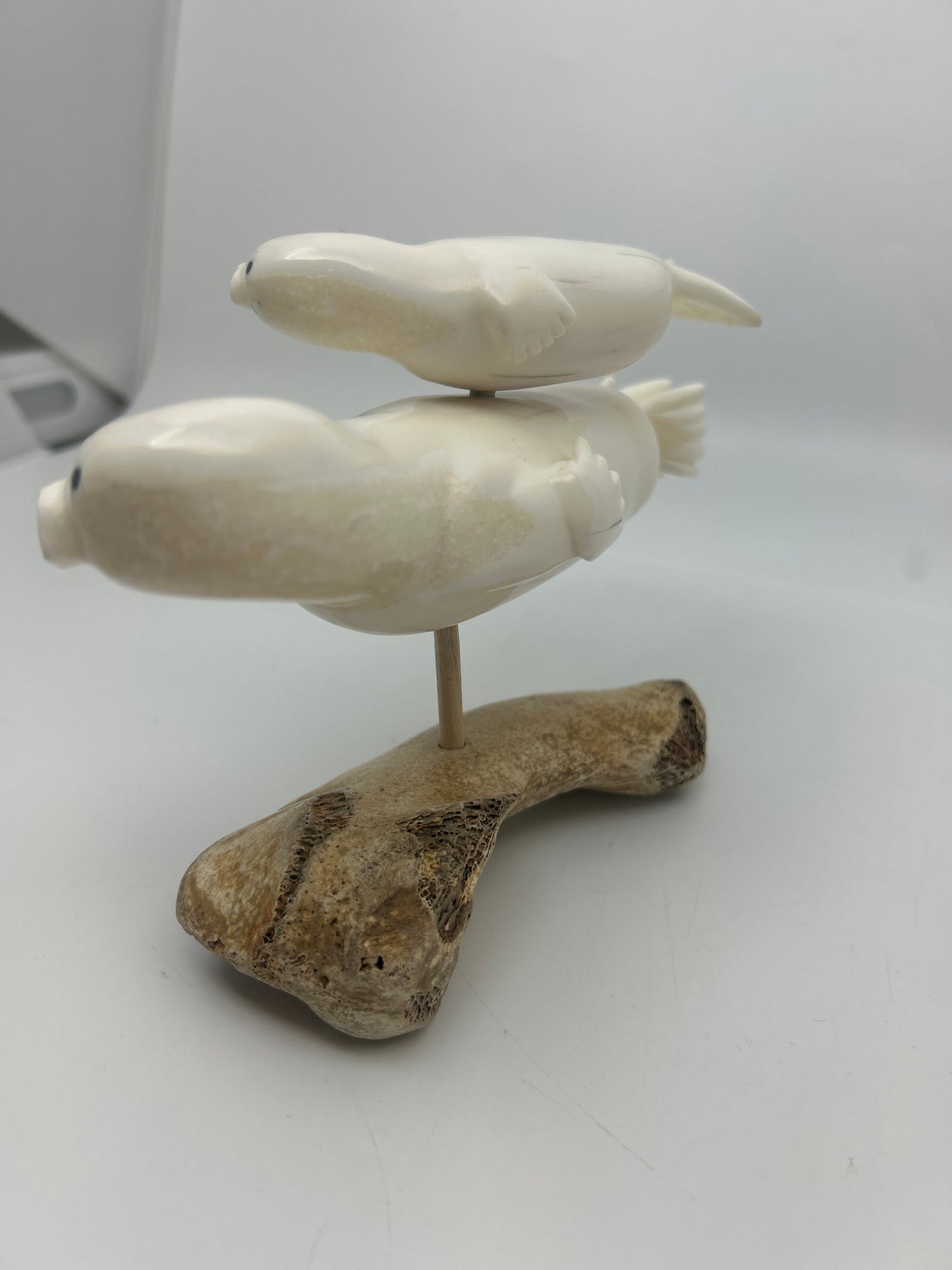 Ivory - Mom Seal with Pup Mounted on Whalebone
