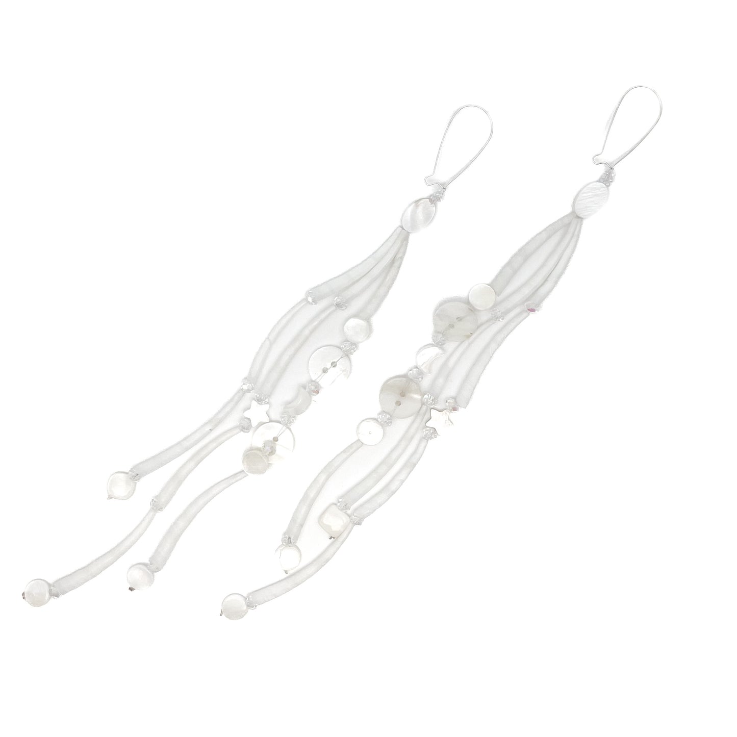Kajiste Auntie Earrings Dangling Dentalium with Mother of Pearl Moon, Stars, and Buttons