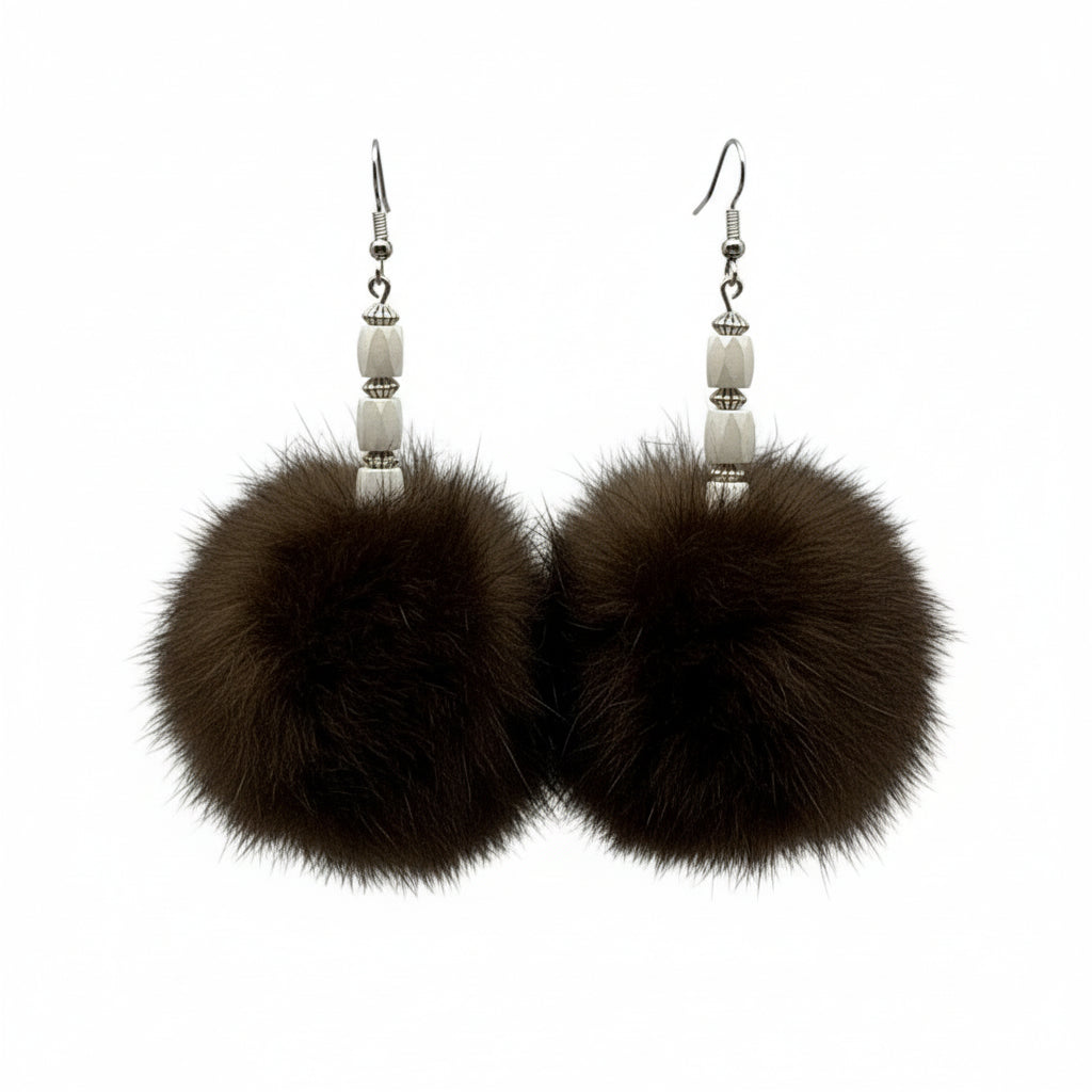 Carrie Dodson Earrings - Sea Otter Fur and White Beads