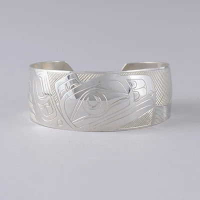 Shawn Edenshaw Silver Bracelet 1" - Eagle & Salmon