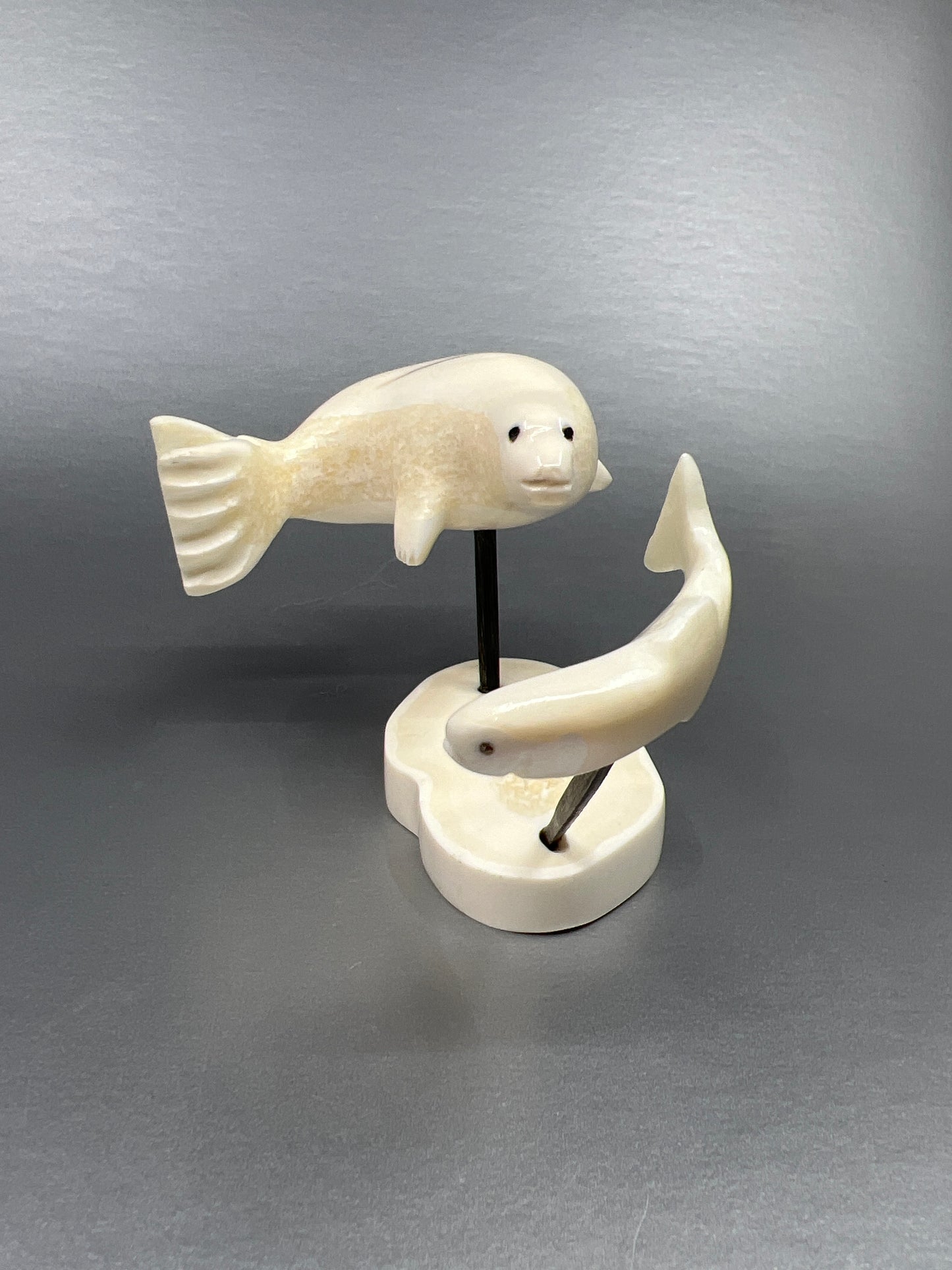 Ivory Carving- K. Wilson; Seal Chasing Fish, Ivory, Baleen