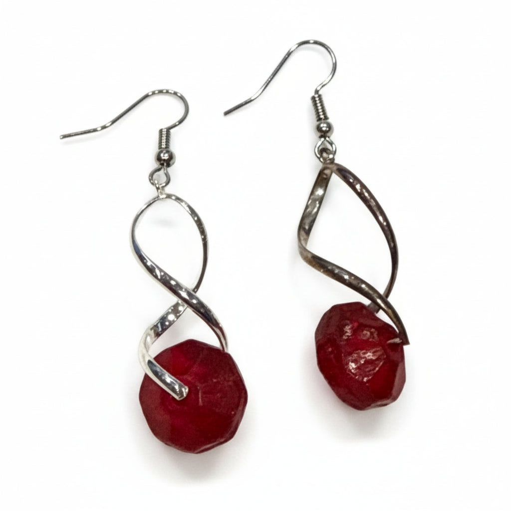 Carrie Dodson Earrings - Red Vaseline Bead Spiral Twist
