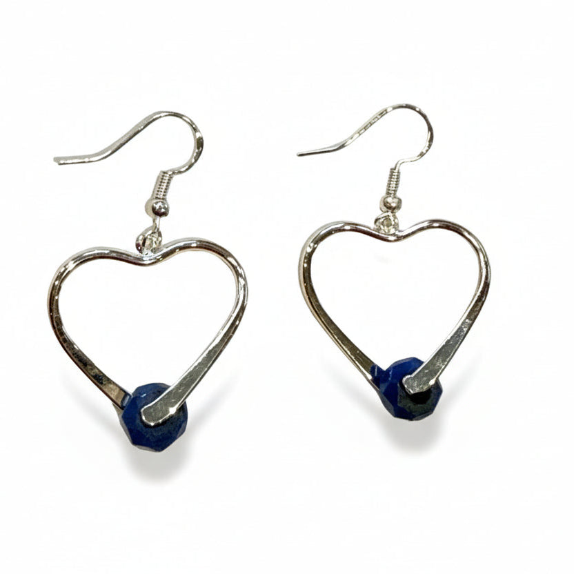Carrie Dodson Earrings - Mini Blue Trade Bead Heart Dangle