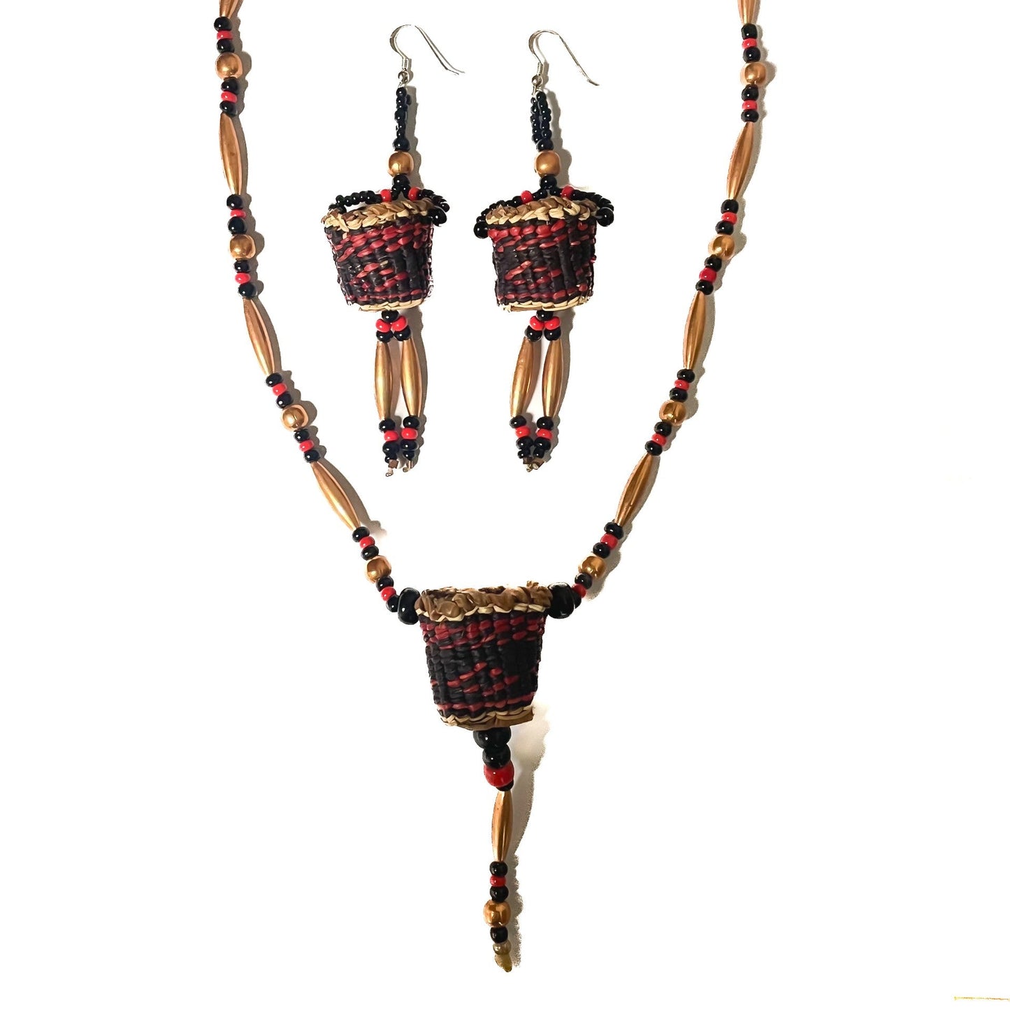 Bobbie Bush Necklace & Earrings Set - Woven Baskets
