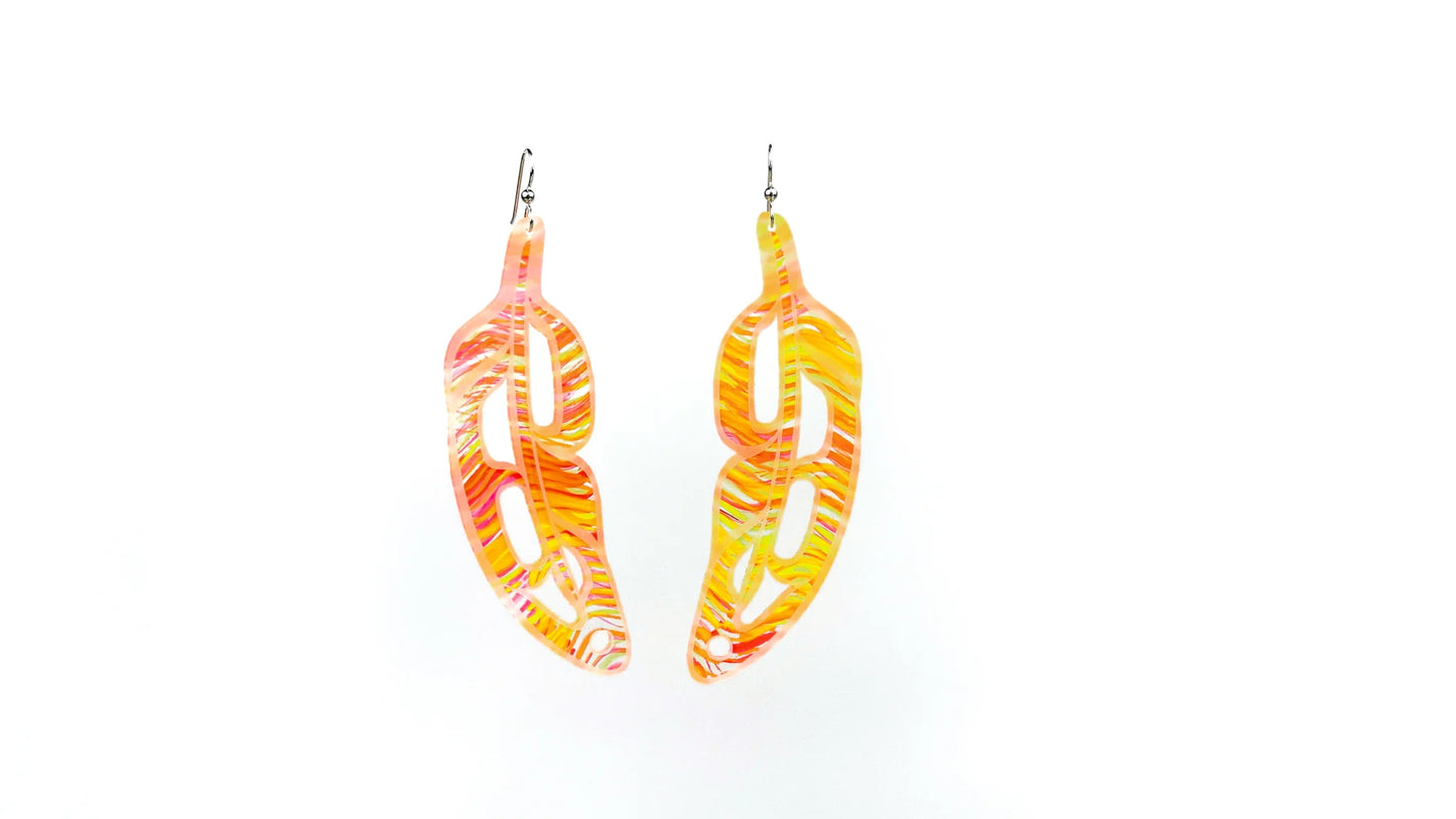 Trickster Co. Earrings - Feather (Waves Salmonberry)