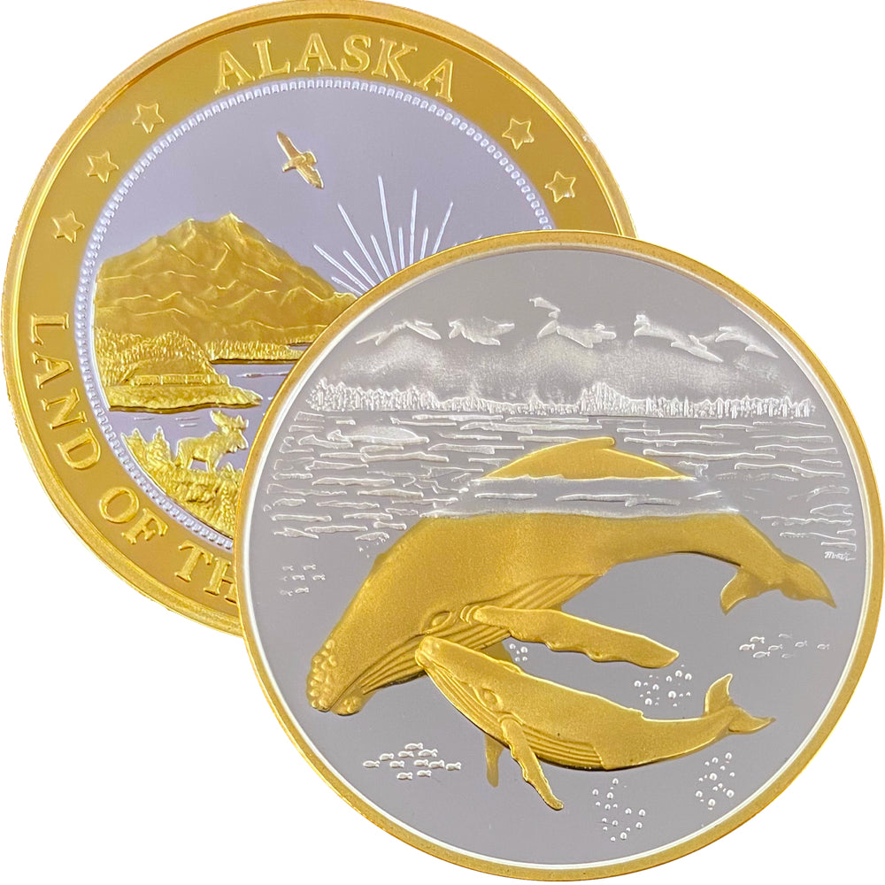 Humpback Whale Medallion 1 oz Double Sided Gold Relief