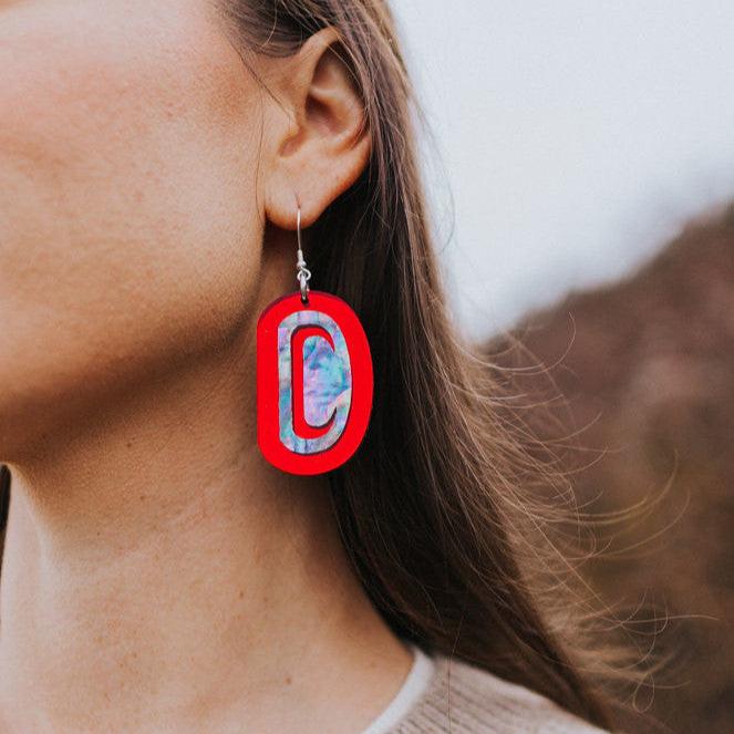Copper Canoe Woman Earrings Abalone Ovoid - Red Mirror