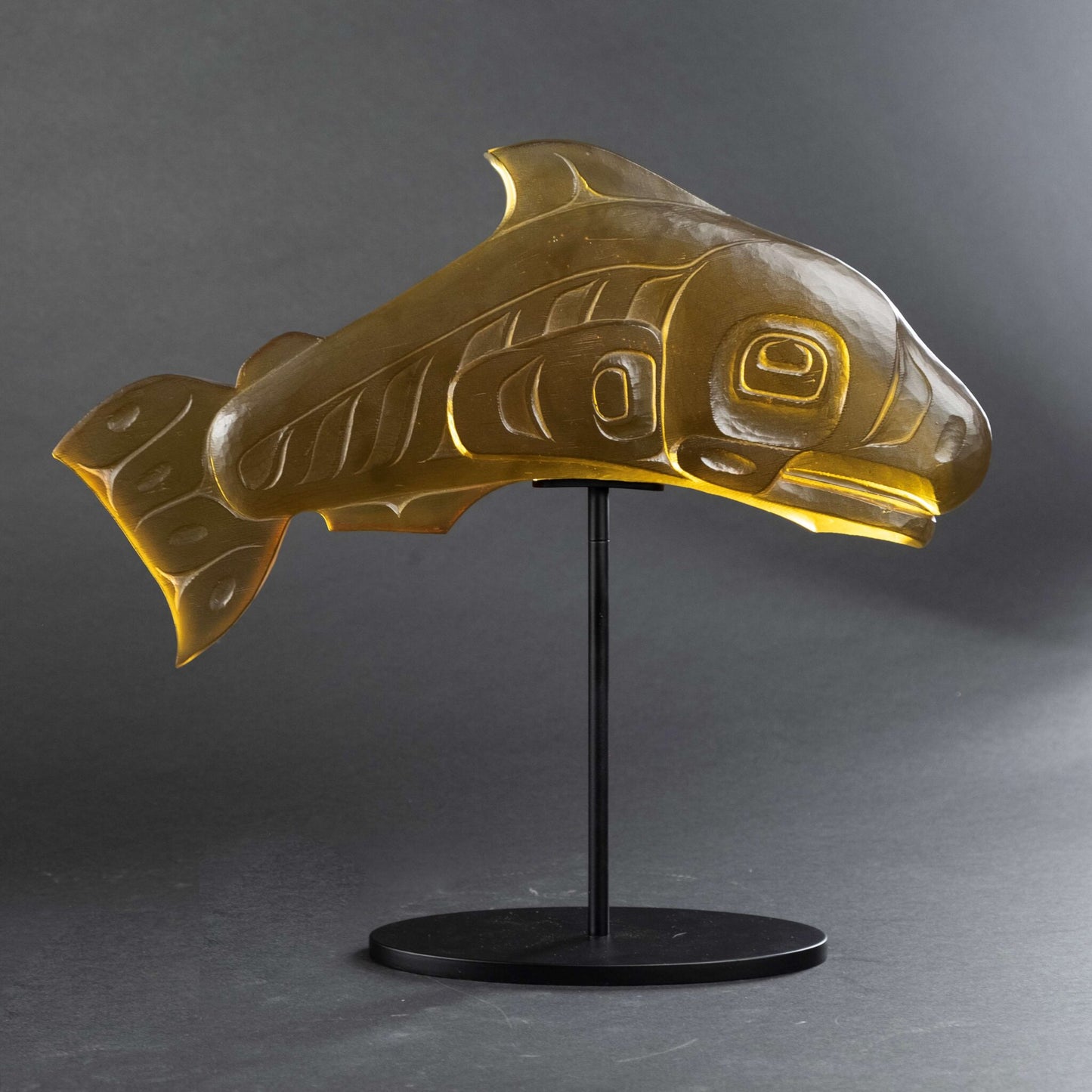 Limited Edition Cast Glass Salmon Sculpture by Tlingit Artist Preston Singletary – Signed & Numbered (C)