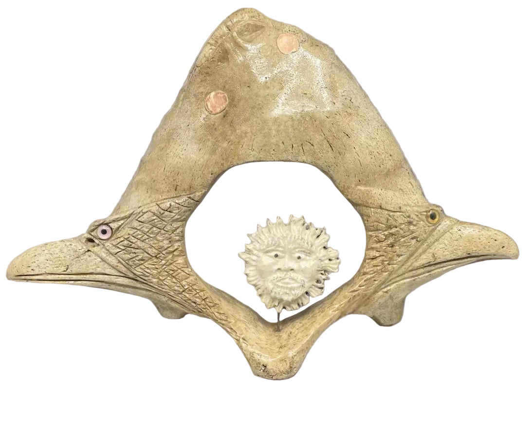 Sculpture- Vavalis; Carved Birds, & Antler Face (Center)