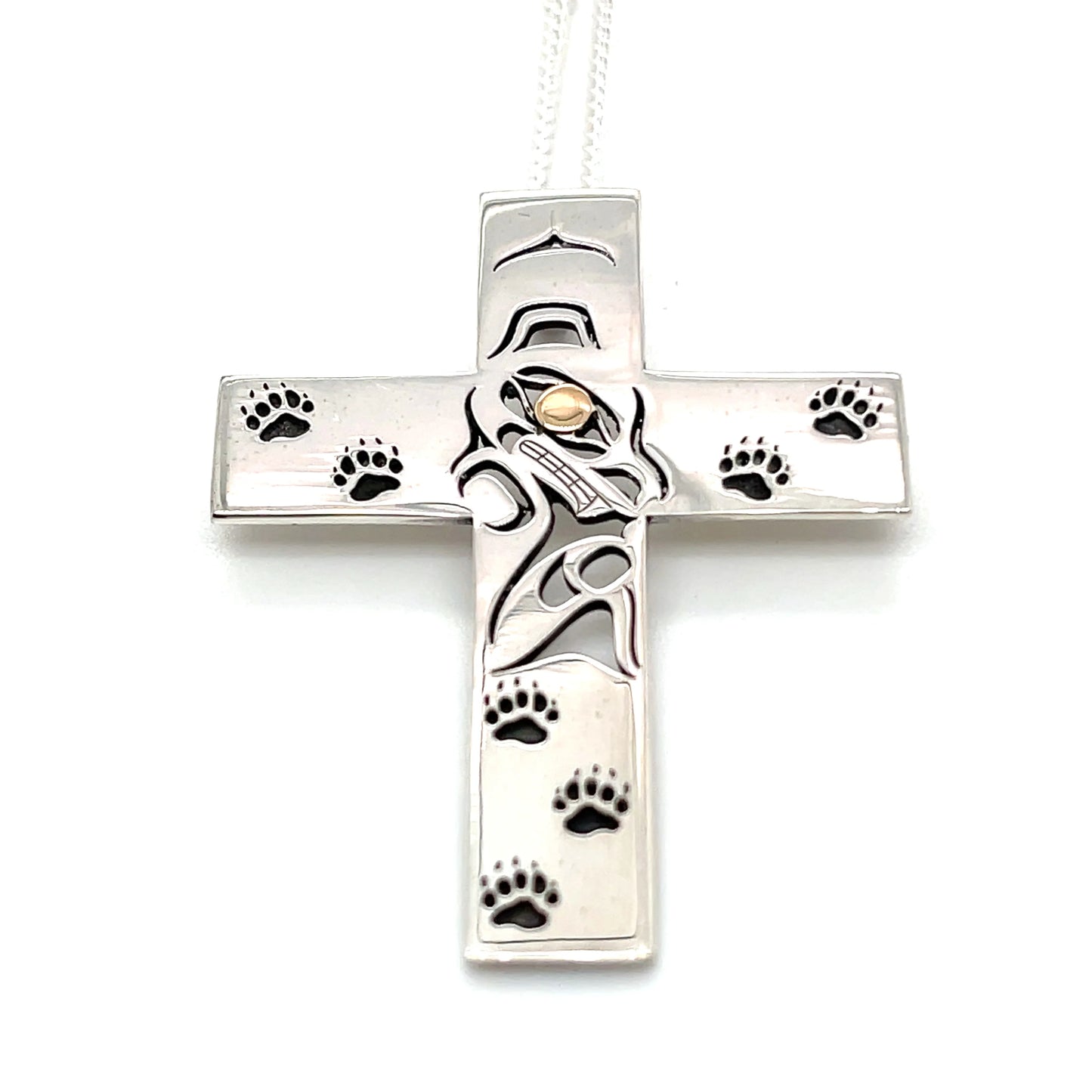 Pendant - Sterling Silver & 14k Yellow Gold - Cross - Bear by Grant Pauls