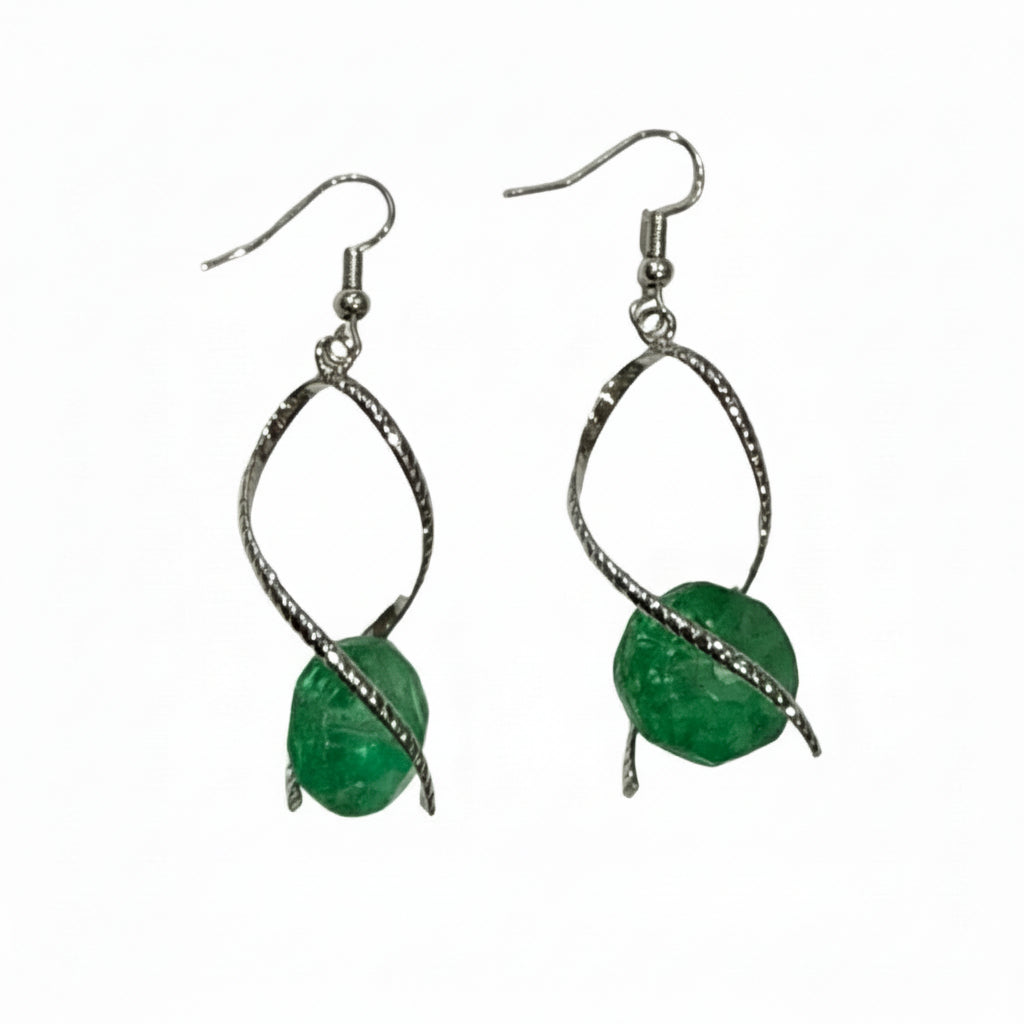 Carrie Dodson Earrings - Green Vaseline Bead Spiral Twist