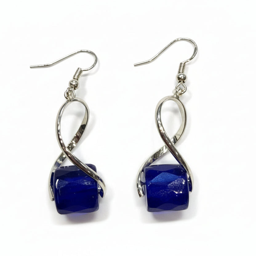 Carrie Dodson Earrings - Glass Royal Blue Trade Bead Spiral Twist