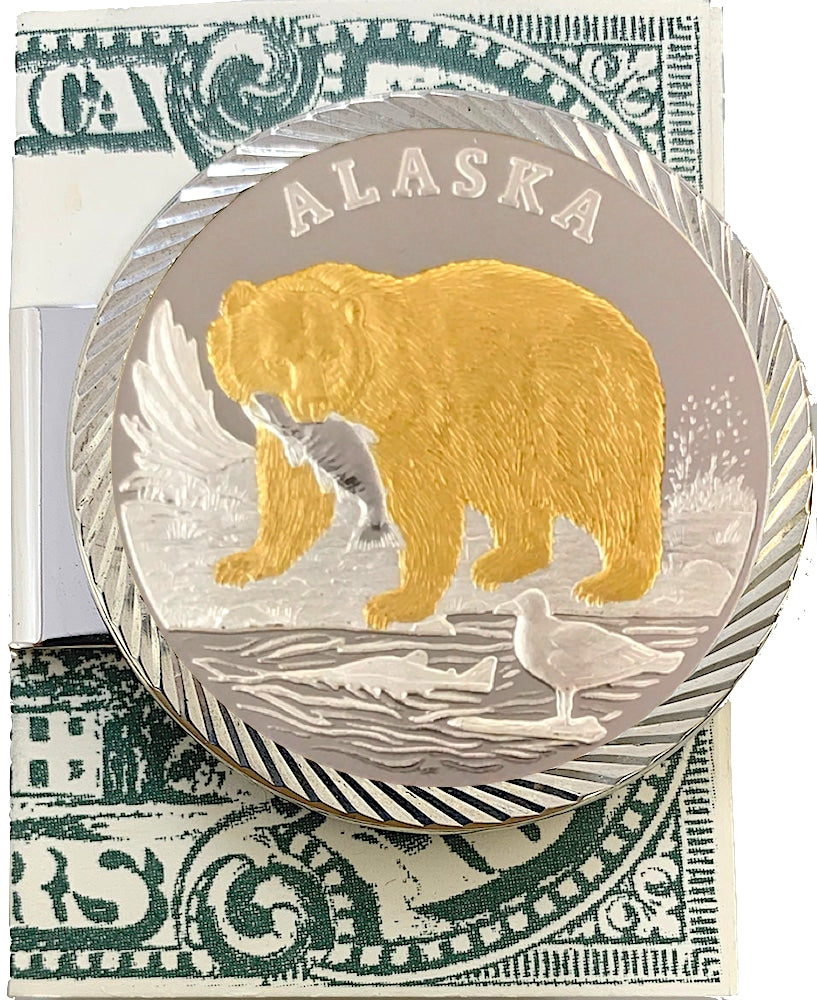 Grizzly Bear Medallion Money Clip with 1/4 oz Gold Relief