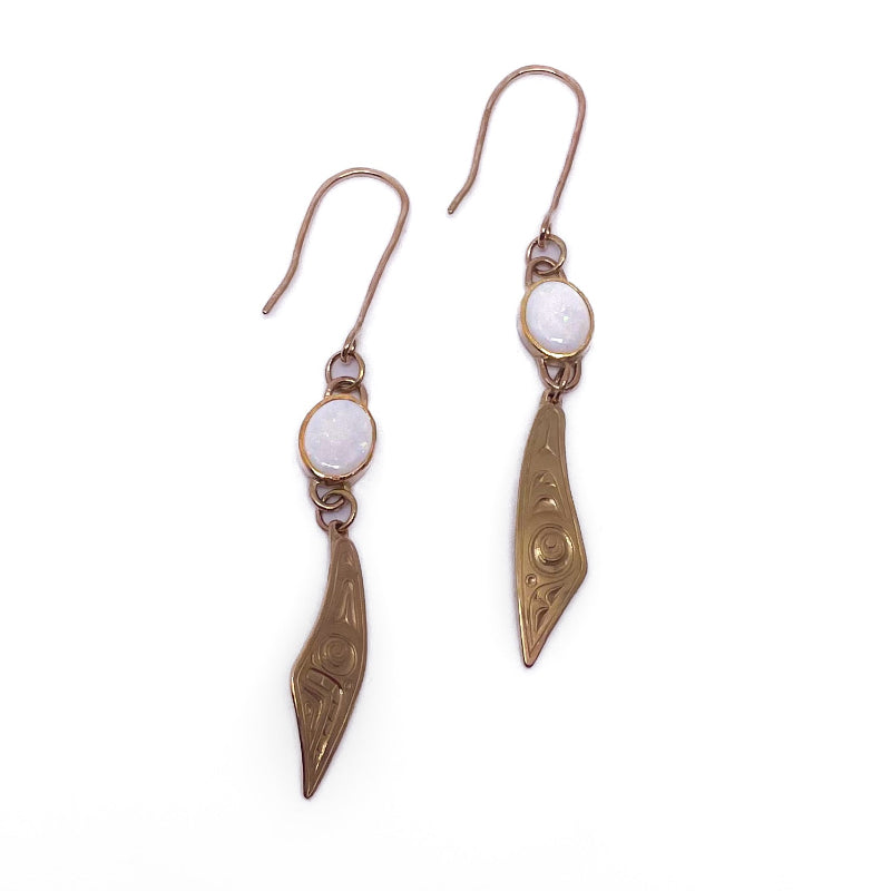 Morgan Asoyuf Earrings Gold Dangle Drop "Mouse Woman" with Opal