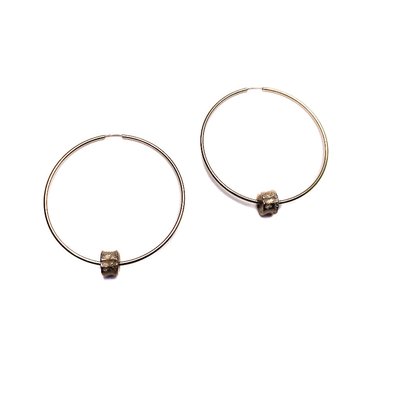 Morgan Asoyuf Earrings 10K Gold Hoop with Salmon Vertebrae Dia 45mm