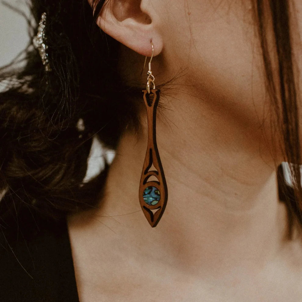 Copper Canoe Woman Earrings Paddle Song (Cedar)