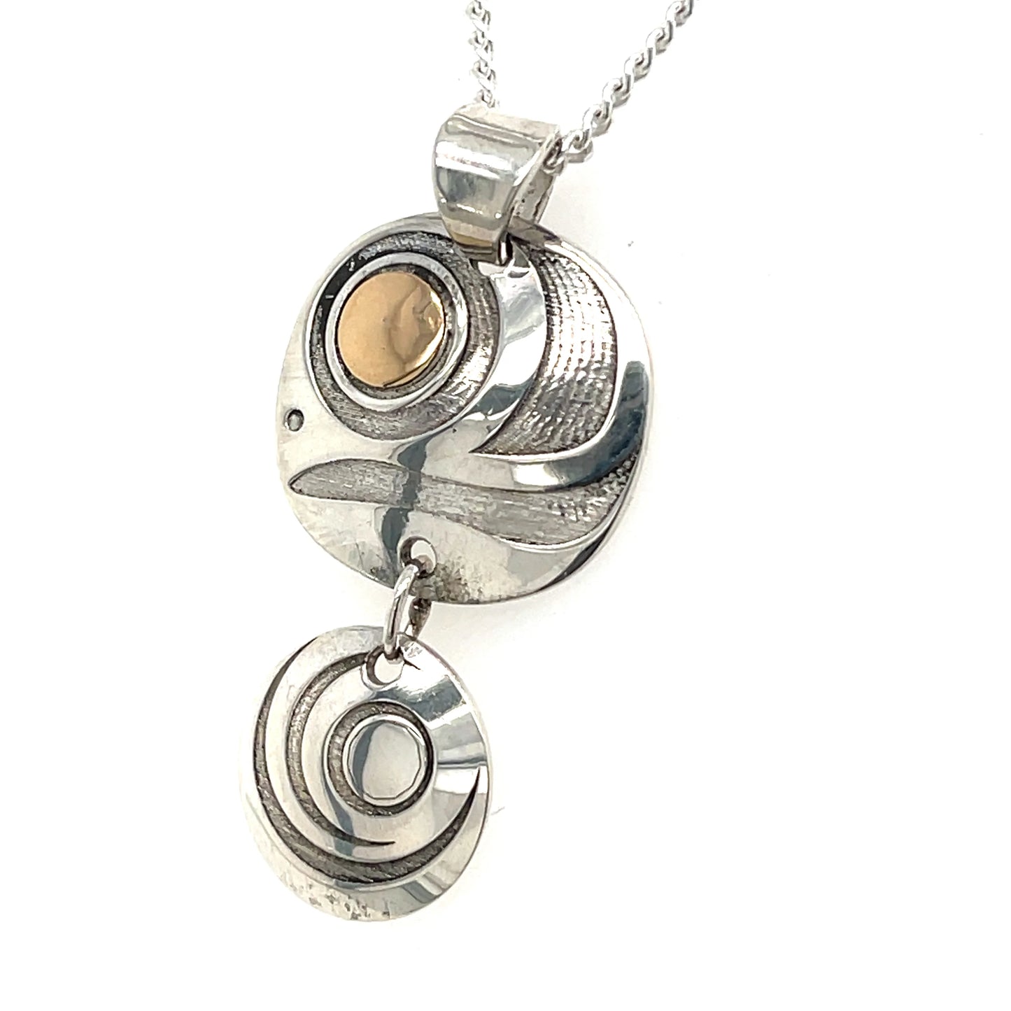 Pendant - Sterling Silver & 14k Yellow Gold Salmon Eye Dangle by Grant Pauls