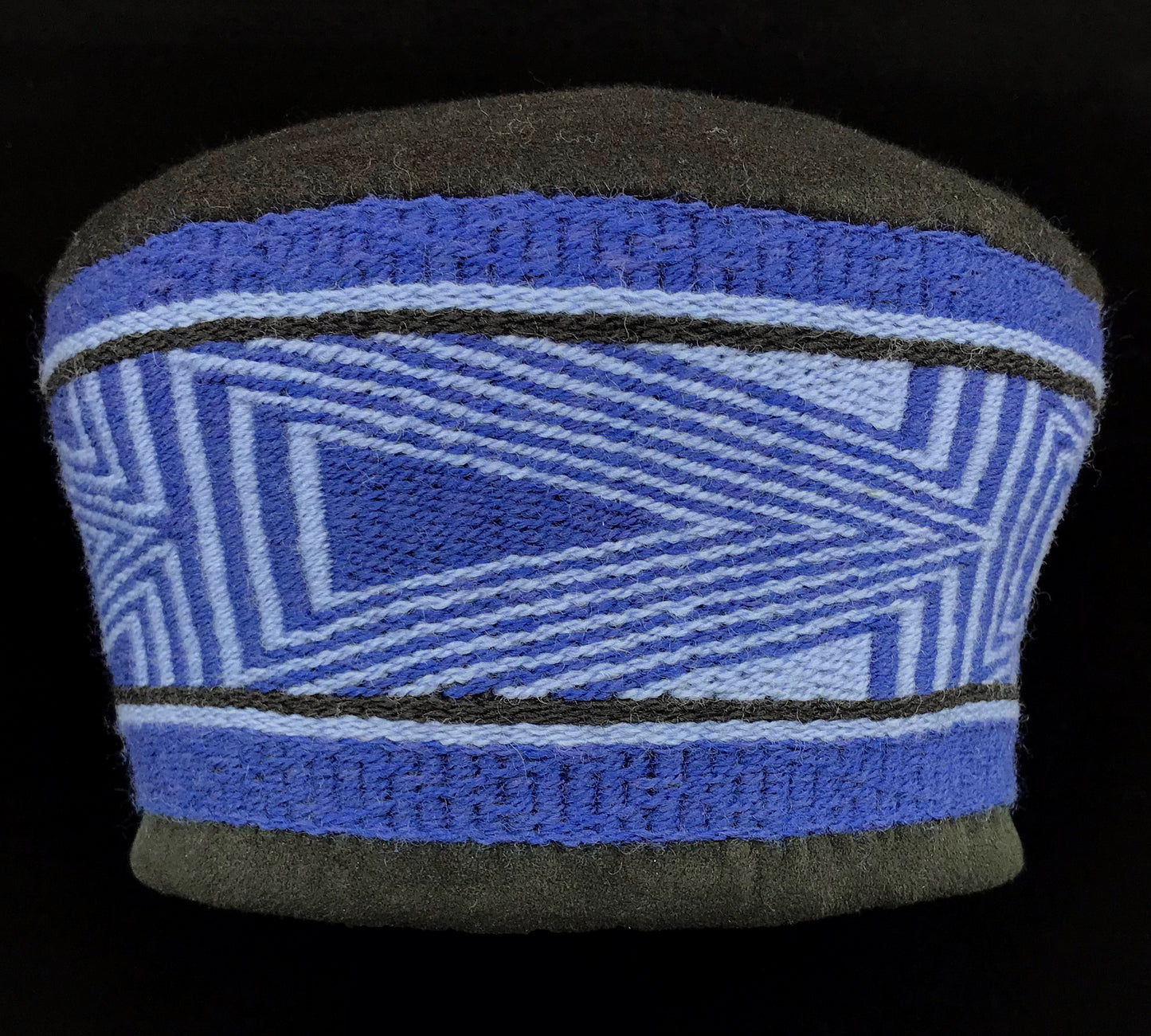 (C) Hat - Parker; Woven Merino Wool, Blue & Black Patterns, Merino Wool