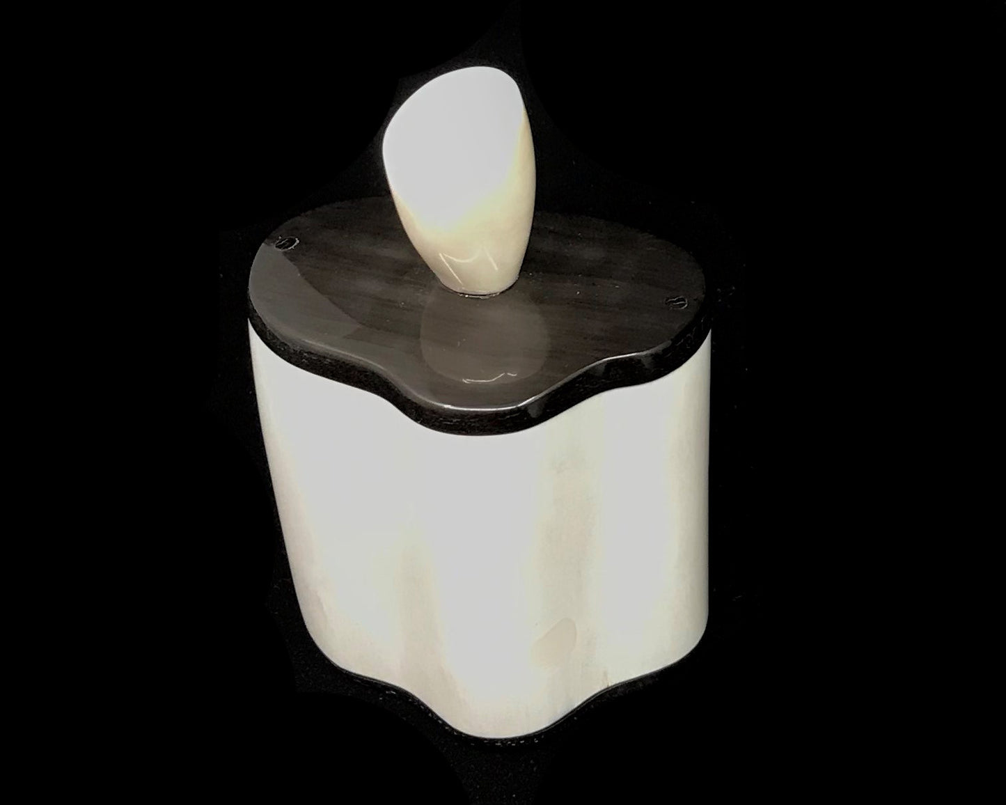 Hand-Carved Alaska Native Ivory Tusk Box with Baleen Base by Inupiaq Artist Lenwood Saccheus