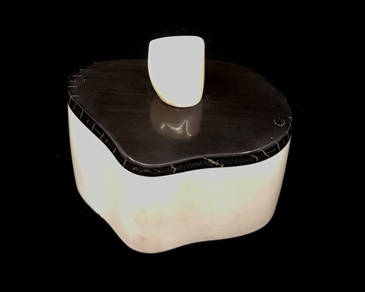 Hand-Carved Alaska Native Ivory Tusk Box with Baleen Base by Inupiaq Artist Lenwood Saccheus