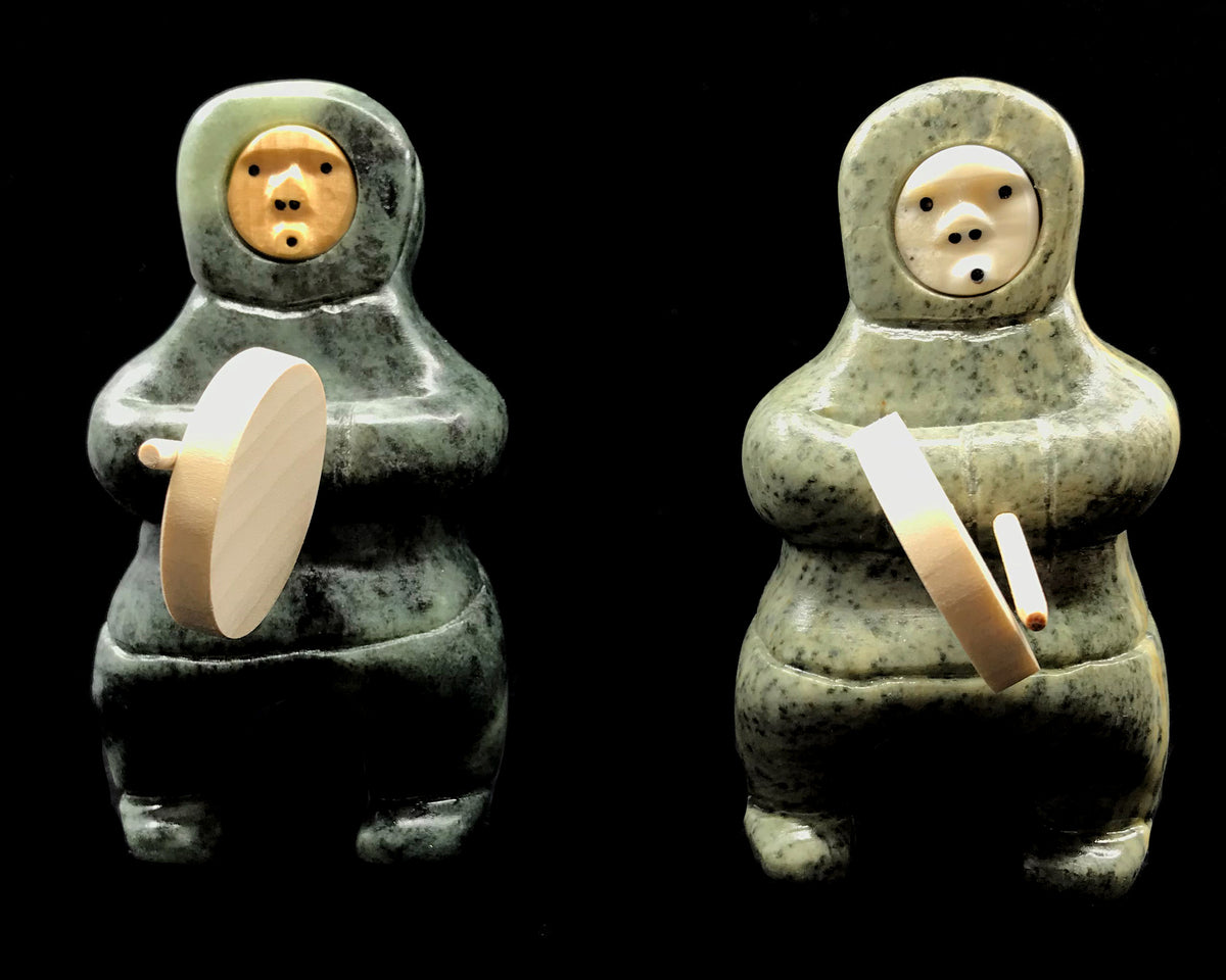 Soapstone Art- L. Saccheus: Dancers w Inlaid Faces, 4"
