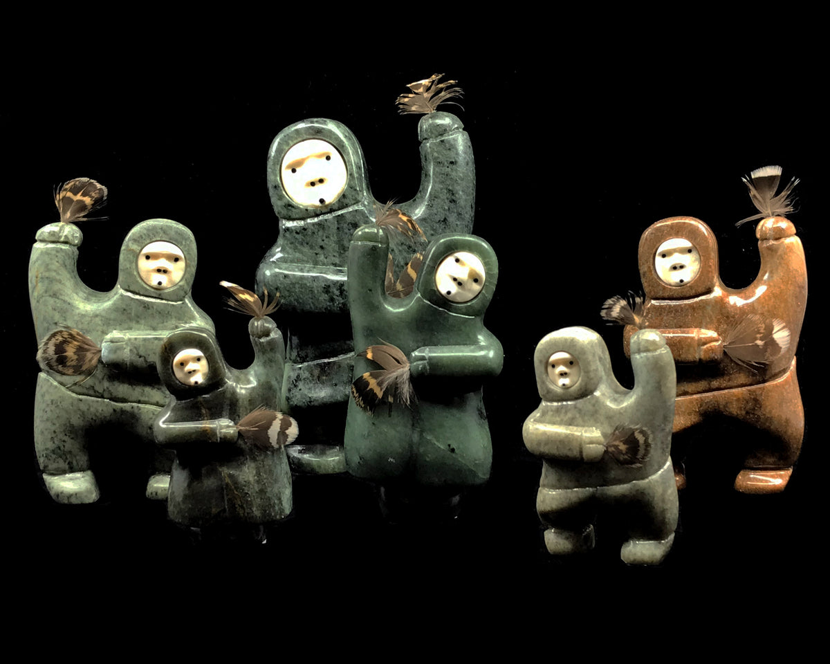 Soapstone Art- L. Saccheus: Dancers w Inlaid Faces, 4"