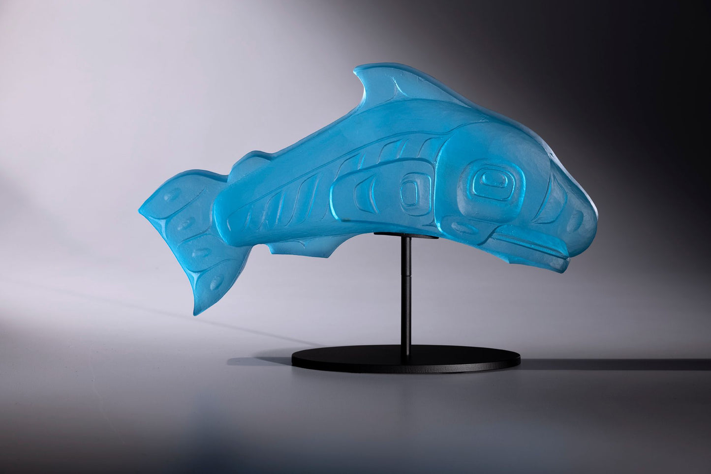Limited Edition Cast Glass Salmon Sculpture by Tlingit Artist Preston Singletary – Signed & Numbered (C)