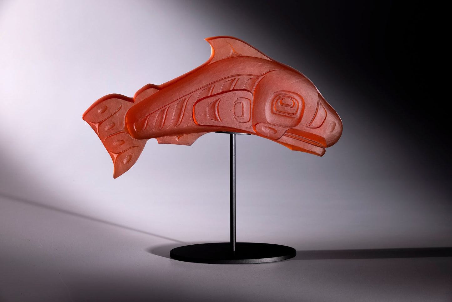 Limited Edition Cast Glass Salmon Sculpture by Tlingit Artist Preston Singletary – Signed & Numbered (C)