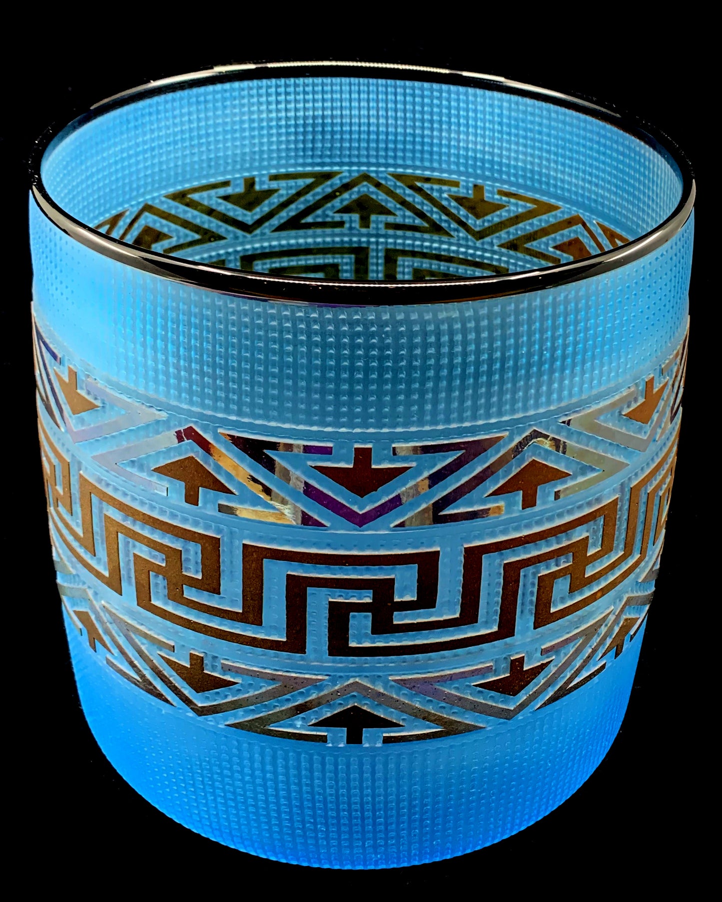 Sandcarved Cornflower Blue Glass Basket by Tlingit Artist Preston Singletary