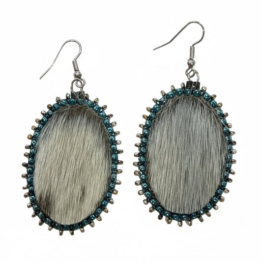 Oval Seal Fur with Beaded Border Earrings