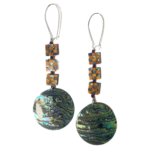 Kajiste Auntie Earrings Double Tiered Abalone/Spiny Oyster