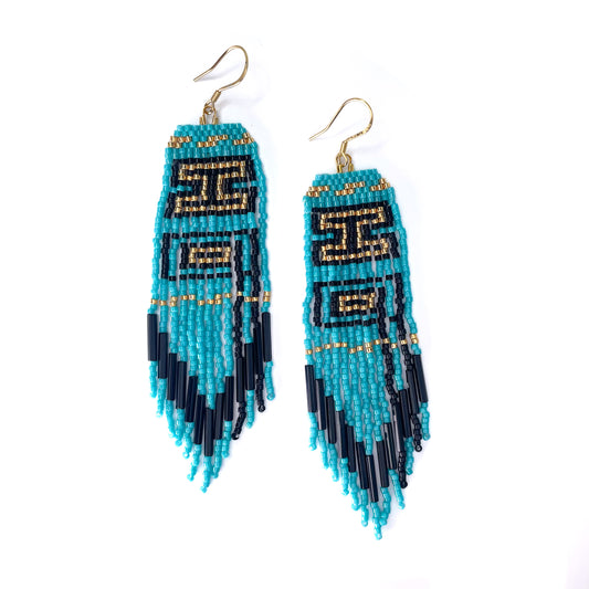 Kéet Creations Earrings Beaded Ravenstail Aqua and Gold