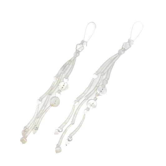 Kajiste Auntie Earrings Dangling Dentalium with Mother of Pearl Flower, Hearts, and Buttons