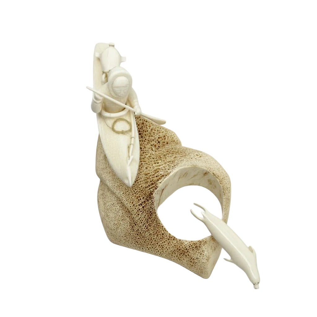 Ron Apangalook Ivory Hunter with Seal on Whalebone