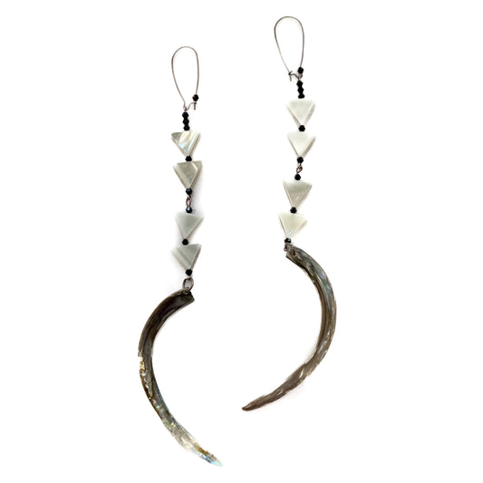 Kajiste Auntie Earrings Abalone Tusk with 4-tier Mother of Pearl Triangles